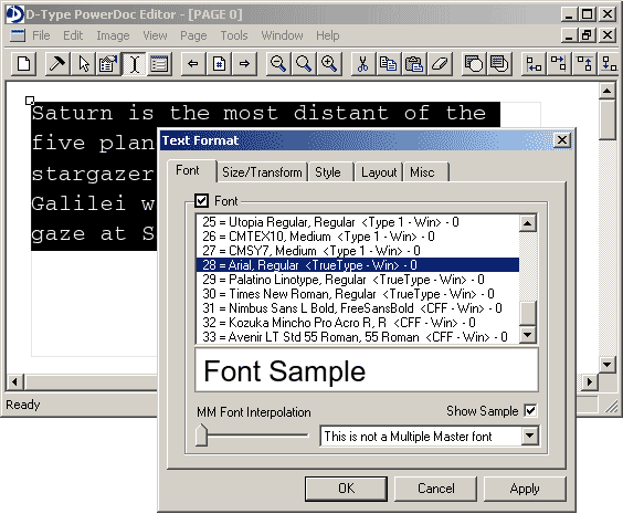 Text Format dialog box - select font