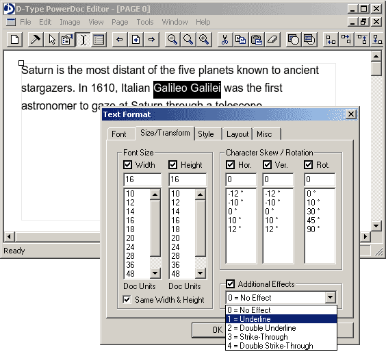 Text Format dialog box - additional effect