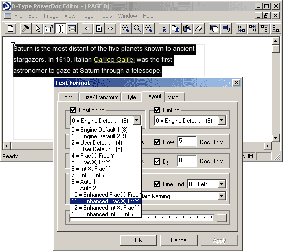 Text Format dialog box - enhanced fractional positioning